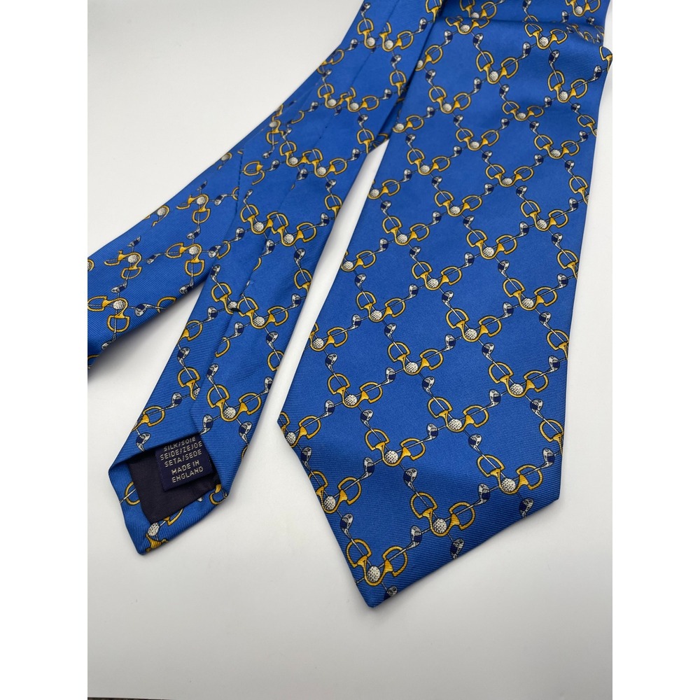 Liberty of London Silk Tie Blue Equestrian Bit Golf Club Made in England Mens